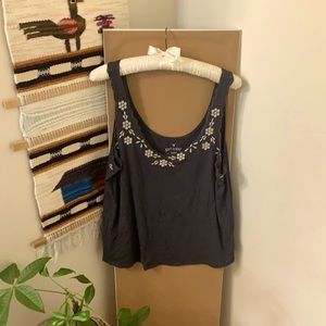 Navy Blue Embroidered Soft & Sexy Tank Top